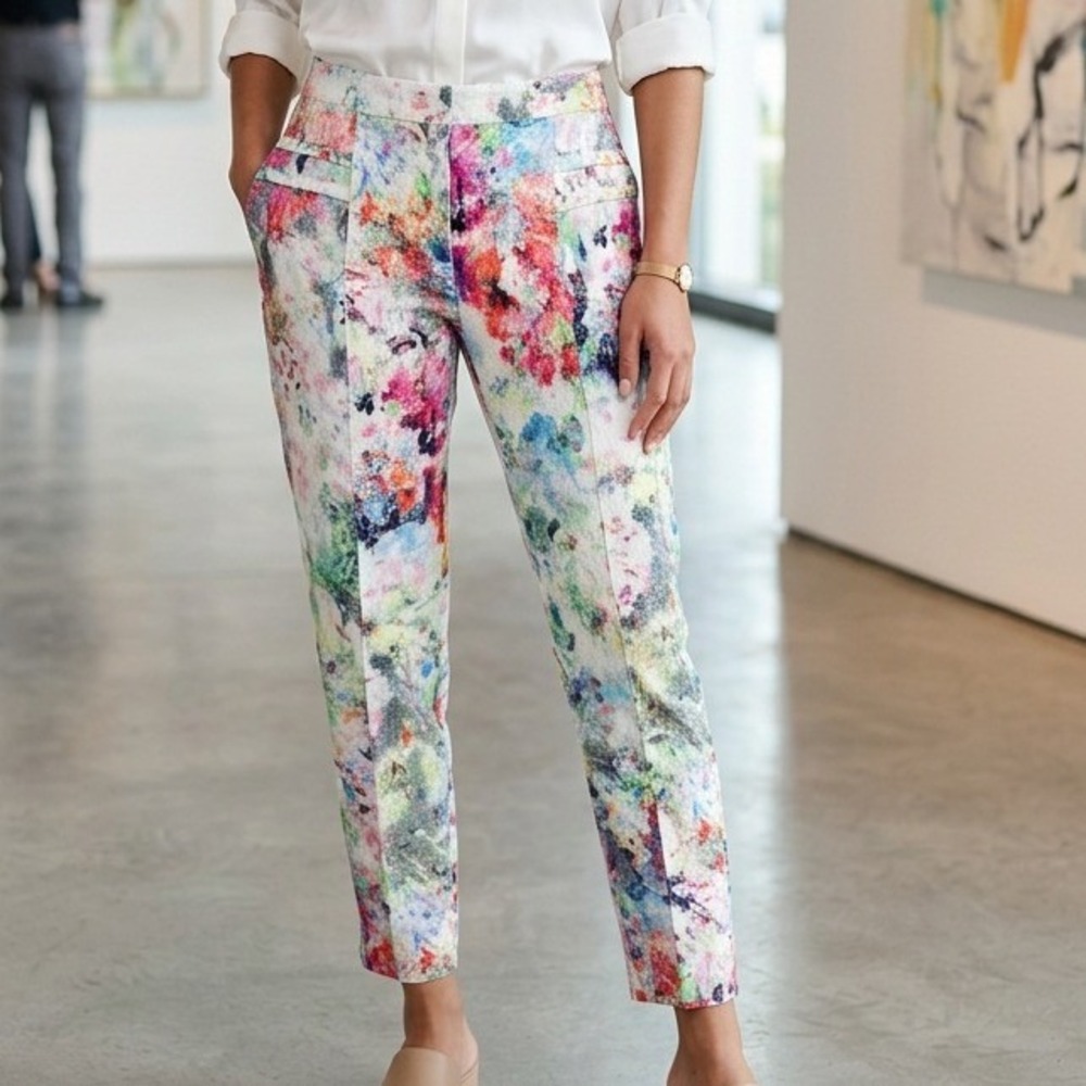 Alberto Makali Floral Print Ankle Pants Multi‎ Color Slim Fit Size 10 US